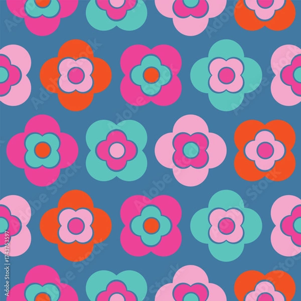 Obraz Vibrant 70s retro flowers geometric boho seamless pattern