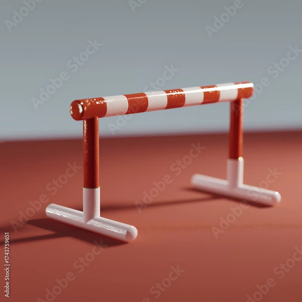 Fototapeta 3D Render of Hurdles on Running Track