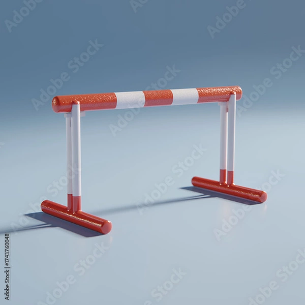 Fototapeta 3D Render of Hurdles on Running Track