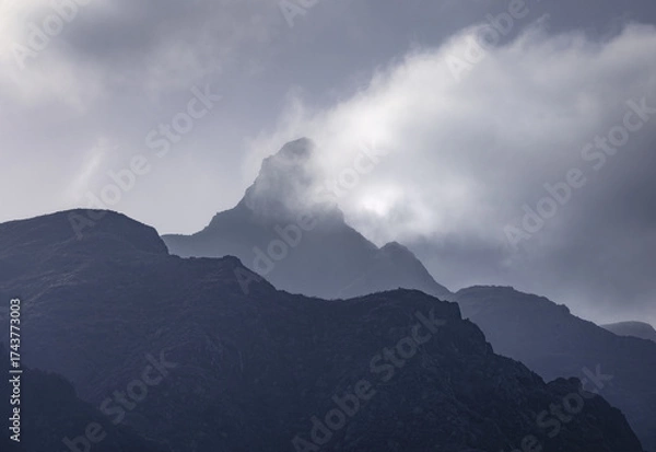 Obraz Misty View of Taborno Peak in the Anaga Mountains of Tenerife, Spain