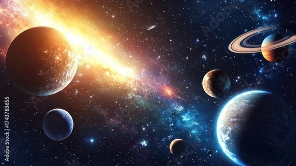 Fototapeta Planets and Stars in Vibrant Outer Space Galaxy Illustration