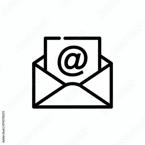 Fototapeta Minimalist black and white line art icon of an open envelope with an at symbol