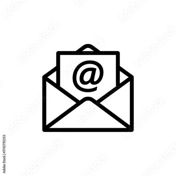 Fototapeta Simple line art icon of an open envelope with an email symbol inside minimalist design