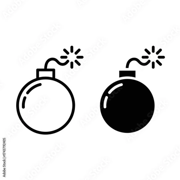 Fototapeta Minimalist icon design two bombs outlined and solid simple graphic element