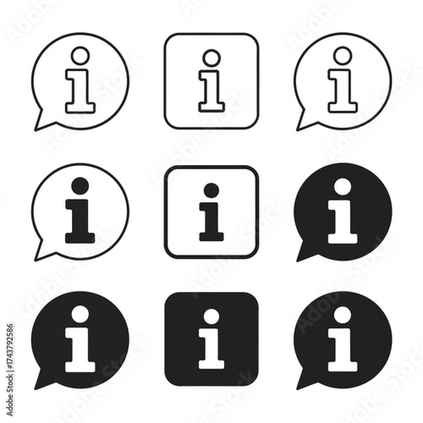 Fototapeta Set of six minimalist information icons inside circles and squares with white and black styles