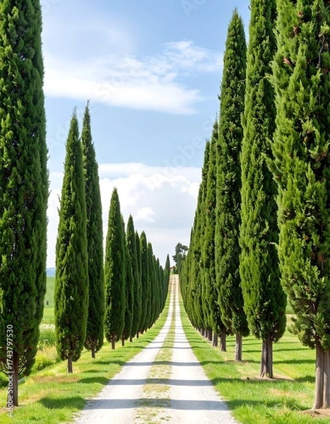 Fototapeta Country lane lined with cypress trees
