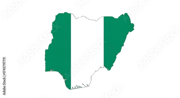 Obraz Map of nigeria isolated on transparent background showing the countrys borders and national flag, a symbol of nigerian identity and geography, representing the nations unity and heritage