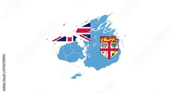 Obraz Fiji map outline with flag isolated on transparent background the national symbol of fiji in the shape of a country vector illustration for infographic, banner, or background