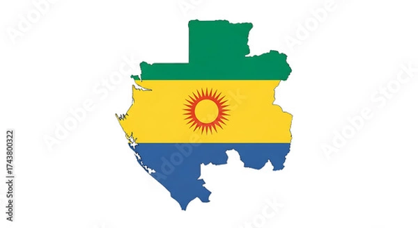 Obraz Flag map of gabon isolated on transparent background the gabonese flag is a horizontal tricolor of green, gold, and blue the map is a silhouette of the countrys borders, filled with the flags colors