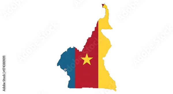 Obraz Outline map of cameroon with flag isolated on transparent background cameroon, officially the republic of cameroon, is a country in westcentral africa it is bordered by nigeria to the west and north