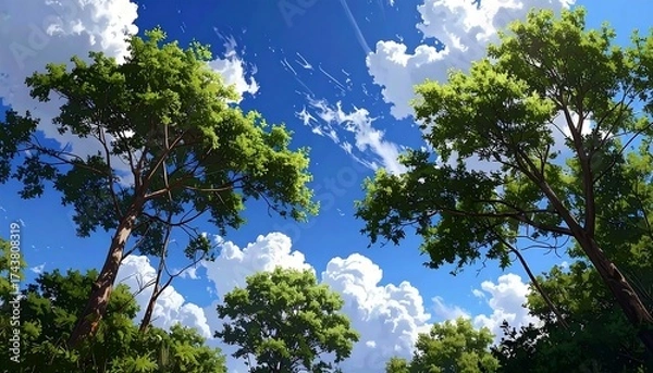 Fototapeta Lush trees under a vibrant sky