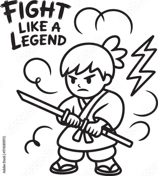 Obraz Vector art illustration of a fun retro cartoon child with wings holding a sword and playing a guitar