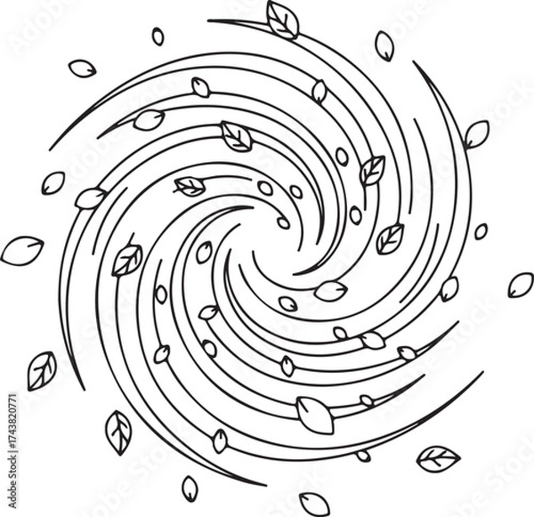 Fototapeta Swirling Lines and Leaves Abstract Pattern spiral vortex