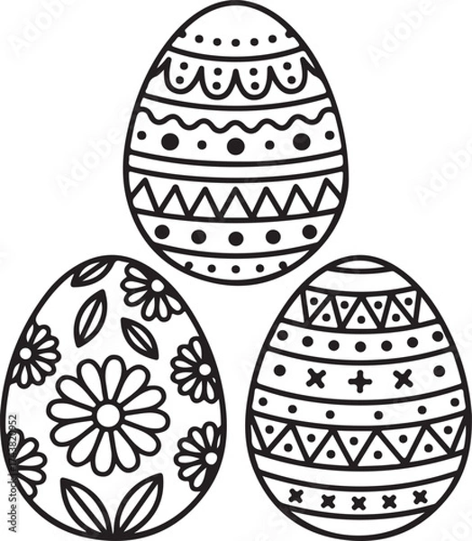 Fototapeta Three Decorative Easter Eggs with Black Outline Patterns Keywords: easter eggs, decorated eggs