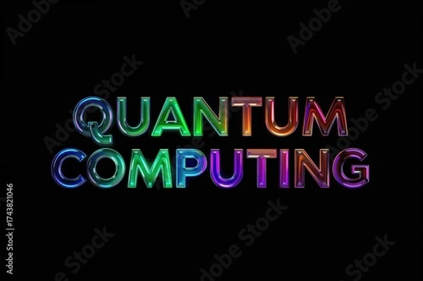 Fototapeta Glossy vibrant text symbolizing quantum computing on a dark backdrop