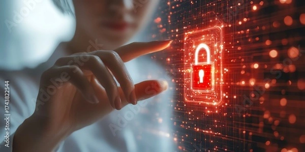 Fototapeta Digital data breach alert and network insecurity visualization