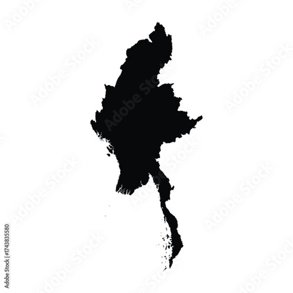 Fototapeta Simple Black Silhouette Map of Myanmar Country Vector
