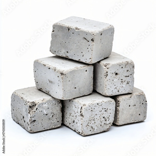 Fototapeta Stack of concrete bricks construction site image industrial environment close-up view building material for strong foundations