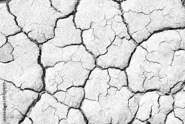 Fototapeta Black and white image of crack soil texture background