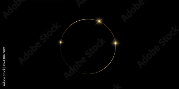 Fototapeta Gold round frame. Gold ring design with sparkling stars. Vector modern