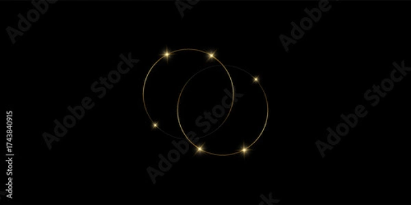 Fototapeta Gold round frame. Gold ring design with sparkling stars. Vector modern