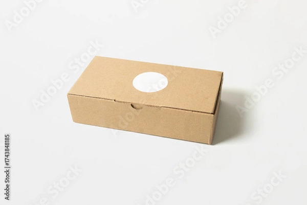 Fototapeta cardboard box with blank label isolated on white background, suitable for brand, cardboard box mockup template