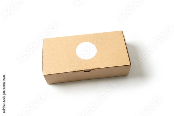 Fototapeta cardboard box with blank label isolated on white background, suitable for brand, cardboard box mockup template