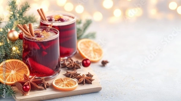 Obraz Festive Mulled Wine with Christmas Decorations