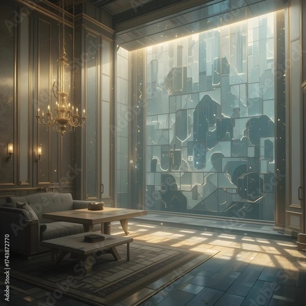 Fototapeta beautiful lighting interior, luxurious space, high-end space, elegant space, sophisticated space, digital art, AI Generative