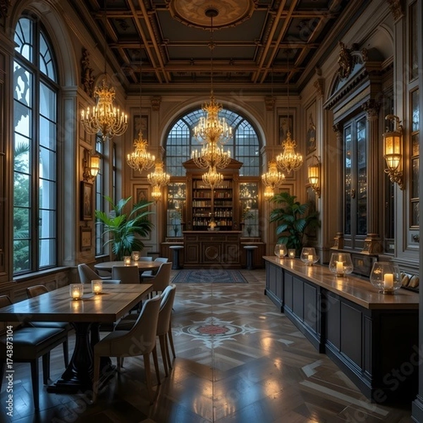 Obraz beautiful lighting interior, luxurious space, high-end space, elegant space, sophisticated space, digital art, AI Generative