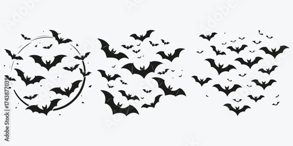 Fototapeta bats circle sketch illustration vector set