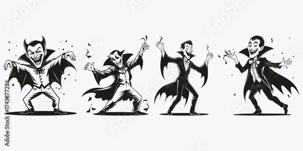 Fototapeta funny vampire dancing sketch illustration vector set
