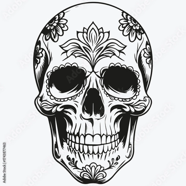 Fototapeta scull in mexican style for Day of the Dead sketch illustration vector