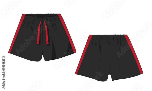 Fototapeta Shorts pant technical drawing black color template  template front and back