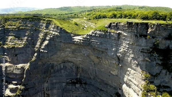 Fototapeta Aerial view with zoom out over cliffs of the Nervion River Canyon, in the north of the Spanish province of Burgos.