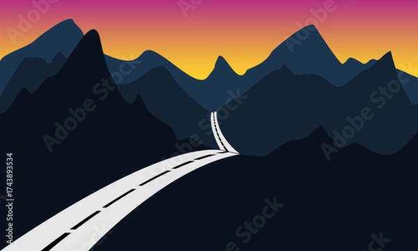 Fototapeta Mountain road and sunset illu...