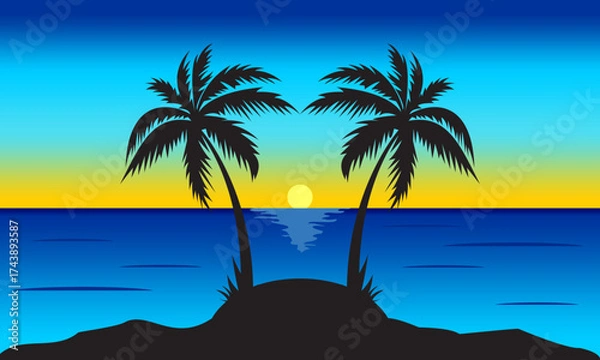 Fototapeta Coconut tree on the night bea...