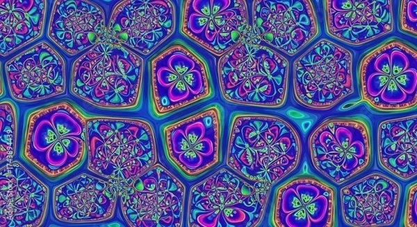 Fototapeta Vibrant kaleidoscopic mosaic, a psychedelic floral patterned spectacle