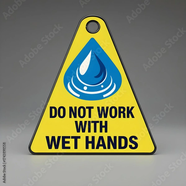 Fototapeta A safety warning tag with a prominent water drop icon and bold text reading.