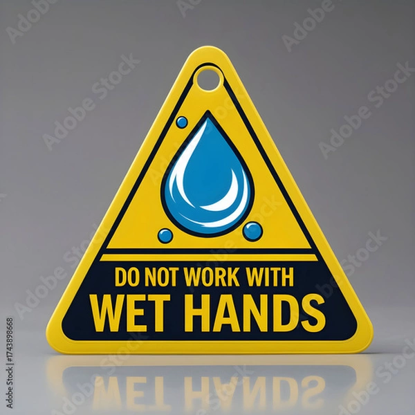 Fototapeta A safety warning tag with a prominent water drop icon and bold text reading.