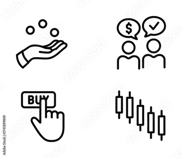 Fototapeta Business finance and investment line icons for buy trade and payment concepts