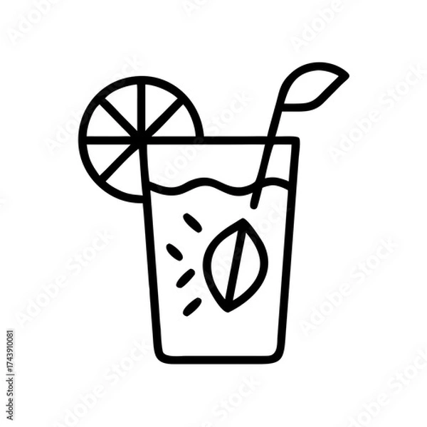 Fototapeta Refreshing lemonade with mint and lemon slice in clear glass  