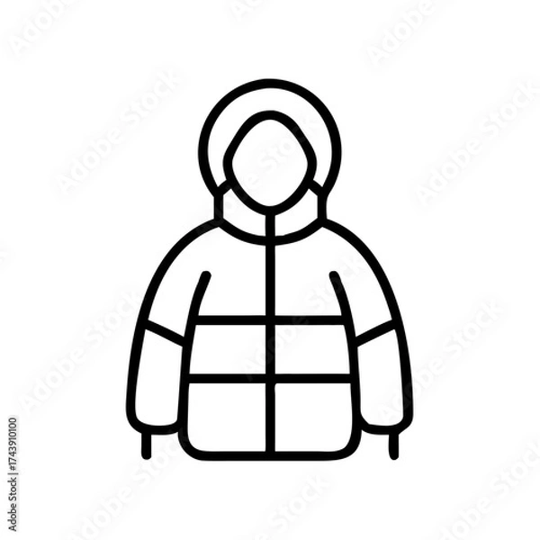 Obraz Line art of a person wearing a puffer coat with a hood  