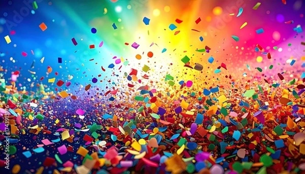 Fototapeta Colorful confetti explosion celebration party background.