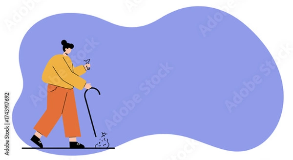 Fototapeta Person using a spray bottle and cane to clean symbolizing home care and hygiene