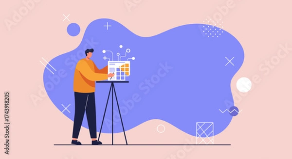 Fototapeta Man analyzing data on a digital board symbolizing project management and business planning