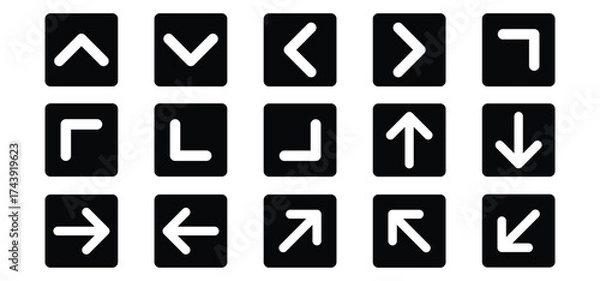 Fototapeta A set of arrow icon logos in various shapes and directions. Used for navigation, previous, and back. A collection of simple line arrow vectors.