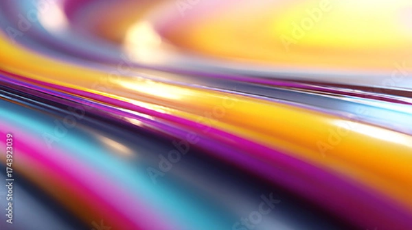 Fototapeta Abstract, colorful image. Swirls of yellow, orange, pink, purple, and blue blend together in a dynamic, flowing composition.