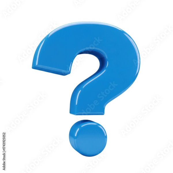 Fototapeta 青い光沢のある3Dクエスチョンマーク 白背景