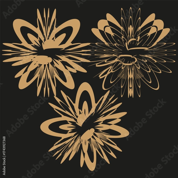 Fototapeta Abstract flower shapes. Dynamic petal elements. Floral swirl Vector. Brown background art.